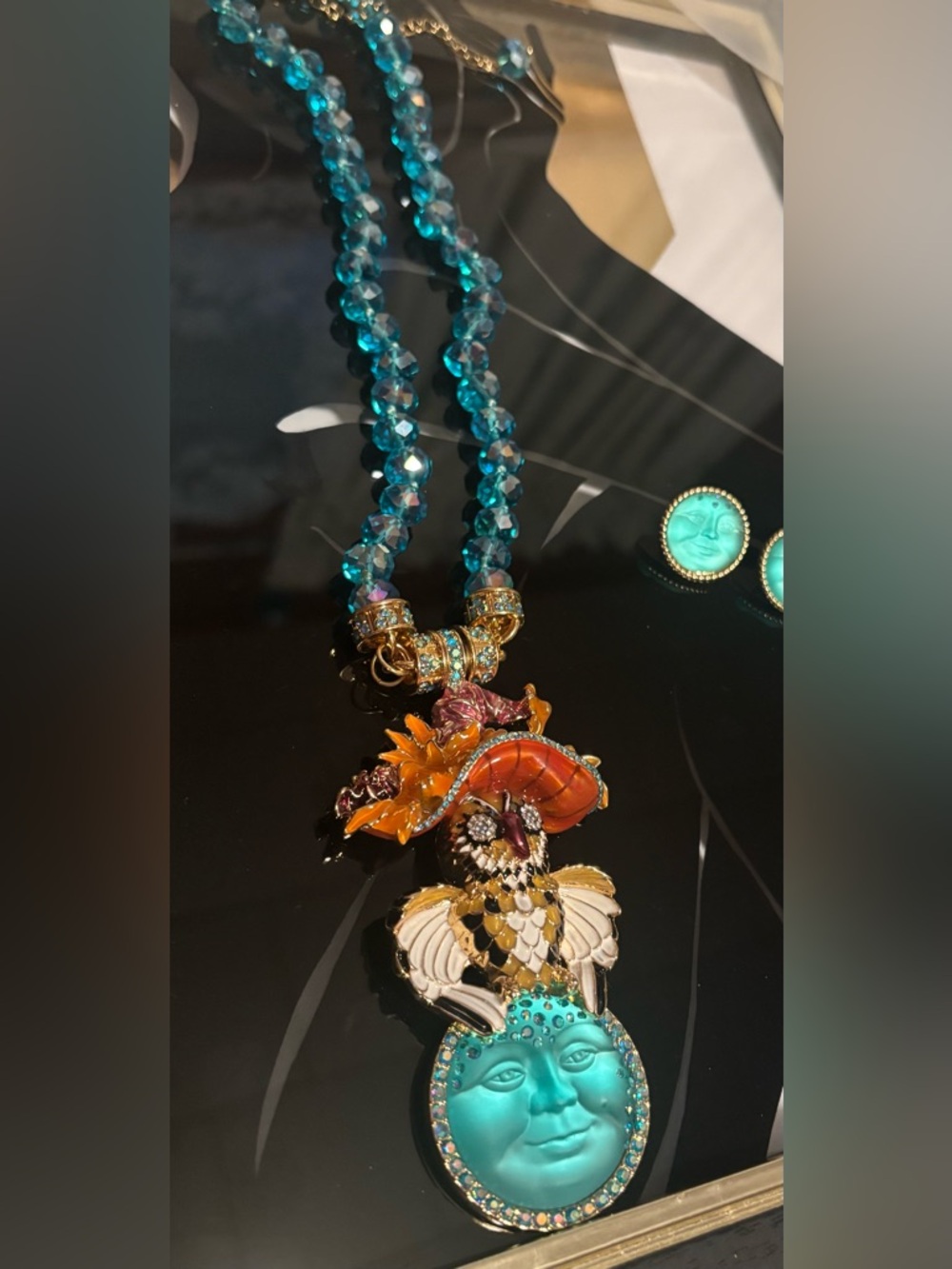 Kirks Folly Turquoise Moon Magnetic Pendant/Necklace&Stud Earrings Set #36